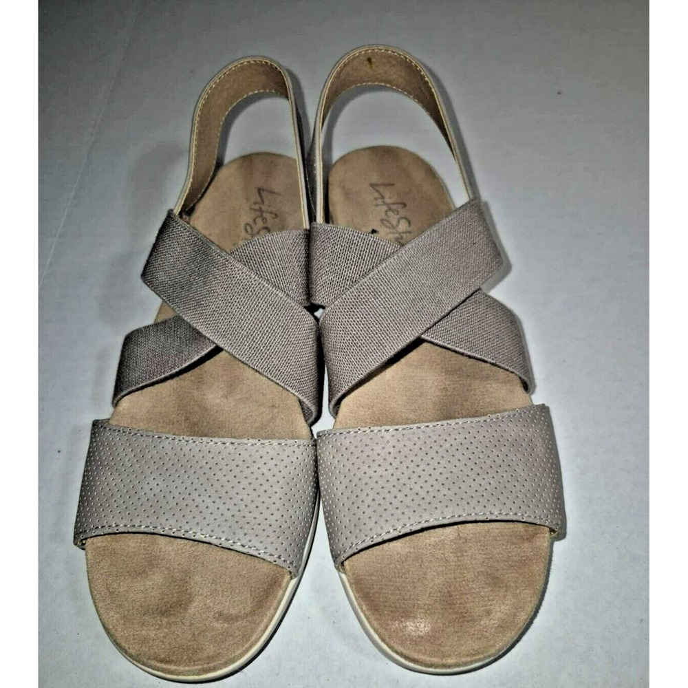 Life Stride Velocity 2.0 Womens Size 8.5 Memory Foam Slip-On Sandal‎ Tan Stretch